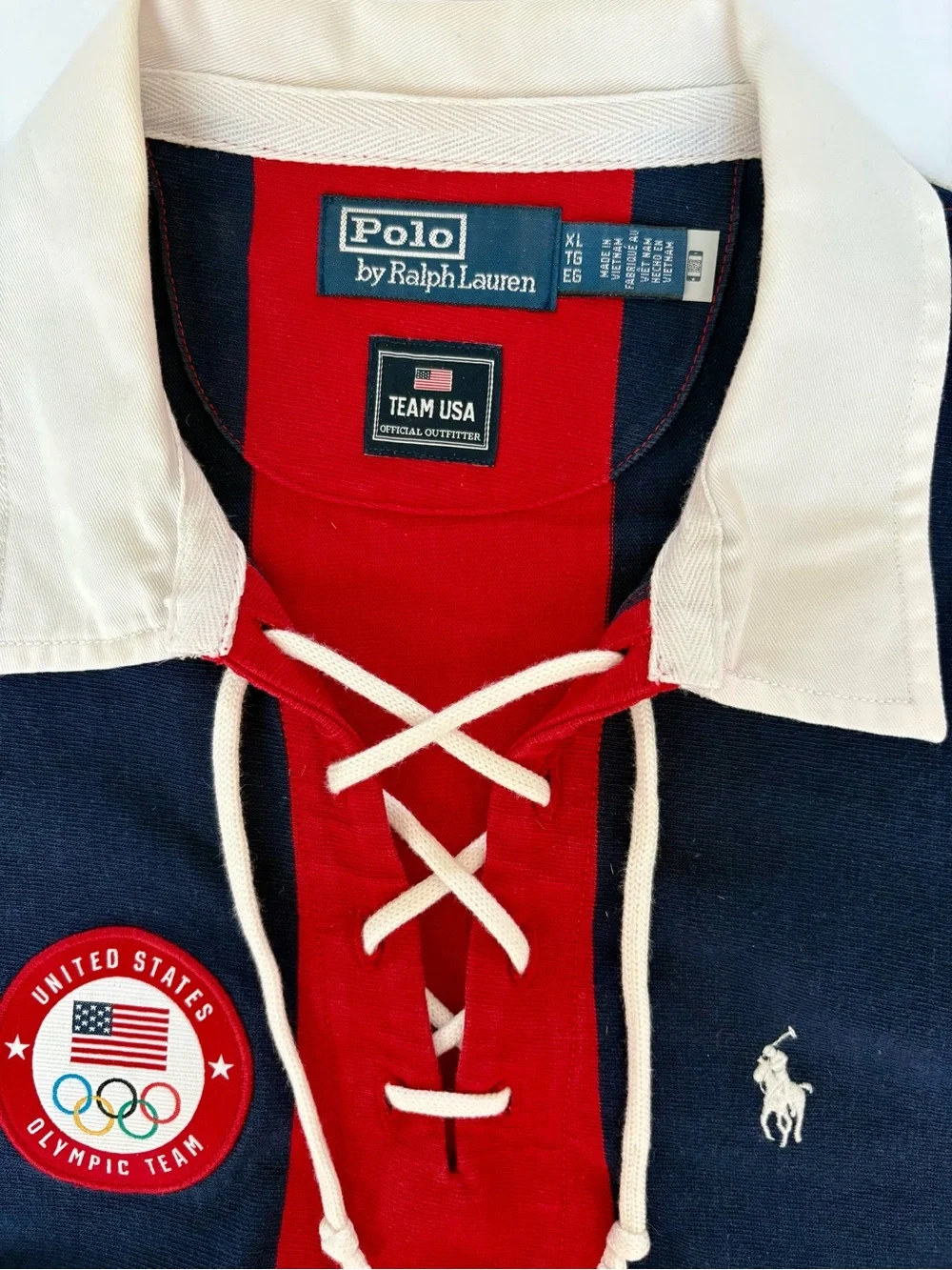 Ralph Lauren Navy & Red Lace-Up Rugby Polo Team USA Paris Olympics 2025 - Picture 3 of 7